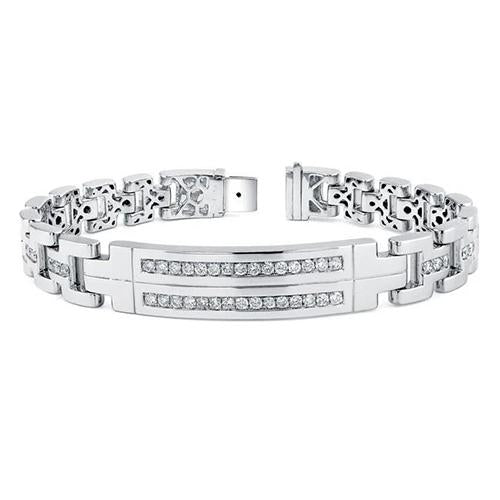 Round Pave Set Diamond Mens Bracelet Solid White Gold 14K 6 Carats Mens Bracelet