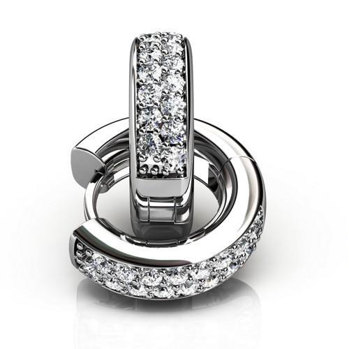 New Round Pave Set Diamond Women Hoop Earring White Gold 