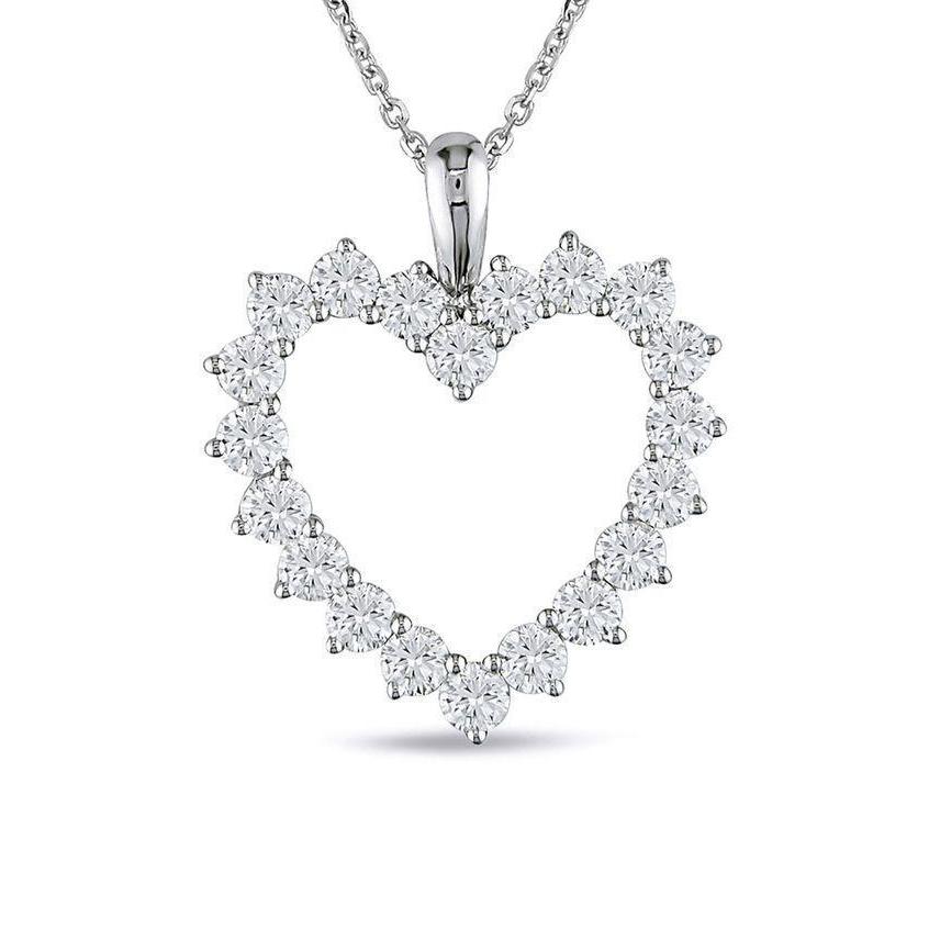 Round Prong Set Diamond Heart Pendant 5 Carats White Gold 14K Pendant