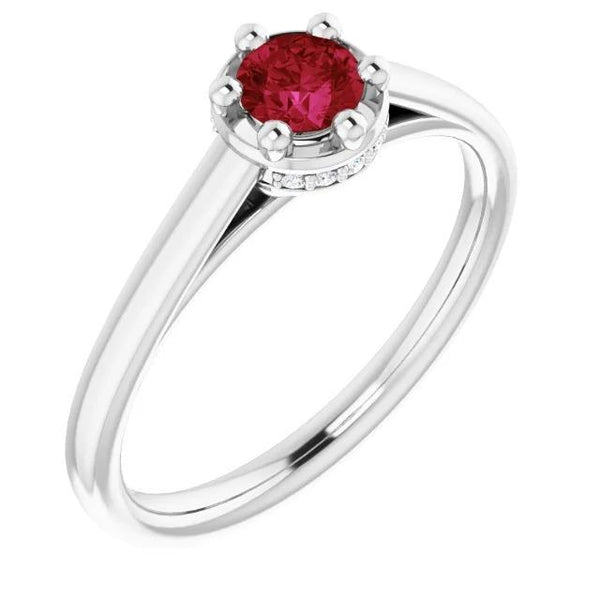 Round Ruby Ring White Gold New Style  Prong Style Gemstone Ring
