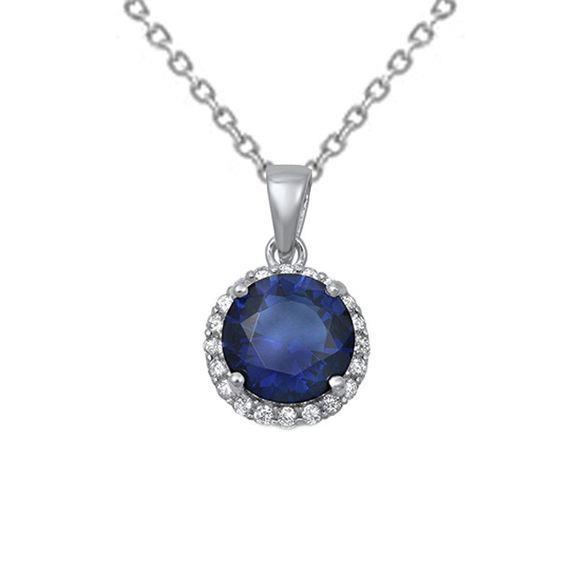 Round Sapphire Jewelry Diamond Pendant Solid Gold 2.40 Carats Gemstone Pendant