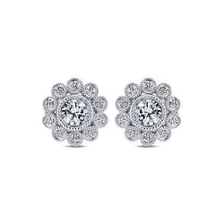 Round Shape Halo Diamond Women Stud Earrings 3 Carat White Gold 14K