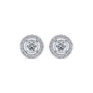 Antique Style Round Shaped Diamond Stud Halo Earring  White Gold Halo Stud Earrings