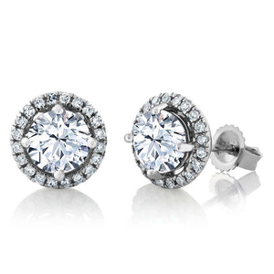 New High Quality Wedding Studs Halo Earrings White Gold Diamond