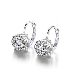 Round Solitaire Diamond Lever back Earring 2 Carat White Gold 14K
