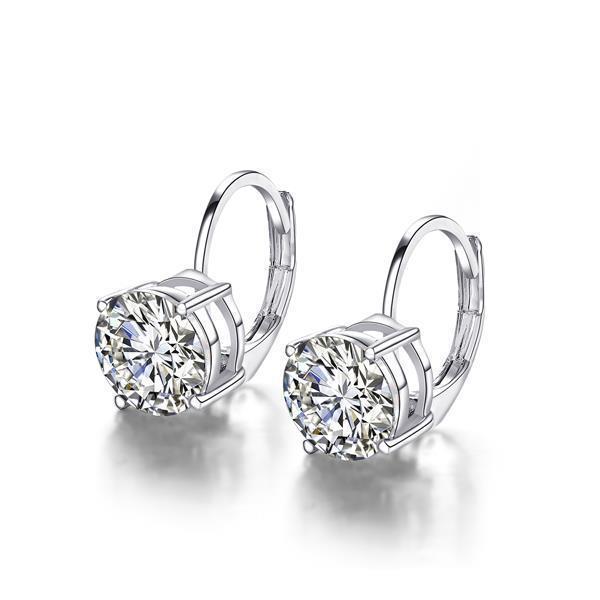 Round Shaped Solitaire Diamond 2 Carats Beautiful Leverback Earring White Gold 14K Leverback Earrings