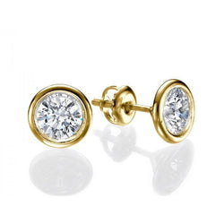 Round Solitaire Lab Grown Diamond Stud Earrings 2 Carats 14K Yellow Gold