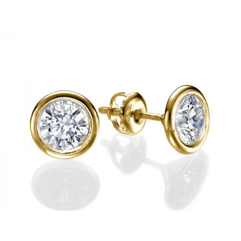 Round Solitaire Diamond Stud  Carats Fine Jewelry yellow Gold Stud Earrings