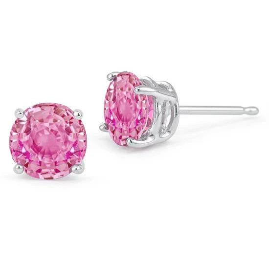 Round Solitaire Pink Sapphire Stud Gold Earring Lady Jewelry 3 Ct. Gemstone Earring