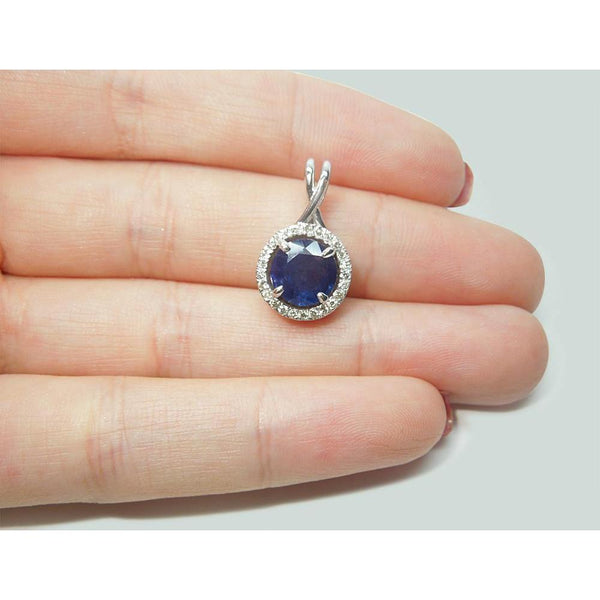 Round Sri Lanka Sapphire Diamond Women Necklace Pendant 2.20 Ct. Gemstone Pendant