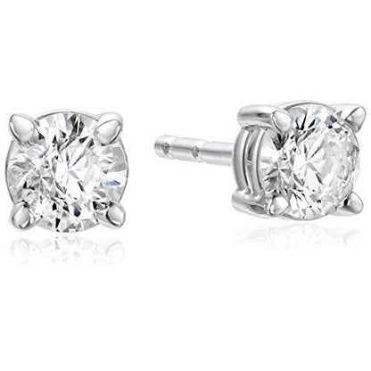 New Style Round Stud Diamond Earring Prong Set White Gold