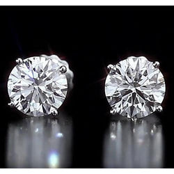 Round Stud Natural Earth Mined Diamond Earring 4.50 Carats White Gold 14K Vs1 F