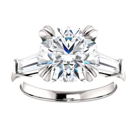 Round With Baguette Diamond 3 Stone Ring White Gold 2.30 Carats Three Stone Ring