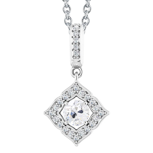 Round Old Mine Cut Halo Diamond Pendant