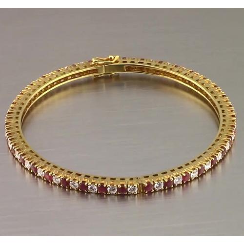 Yellow Gold New Amazing Womans Anneversary  Ruby And Diamond Tennis Bangle