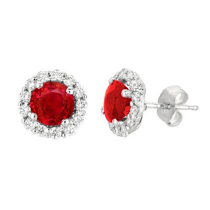 Ruby And Diamonds   Amazing Womans Anneversary    Stud Earrings White Gold   Push Back Gemstone Earring