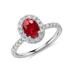 Ruby And Halo Natural Earth Mined Diamond Wedding Ring White Gold 14K 4.55 Ct