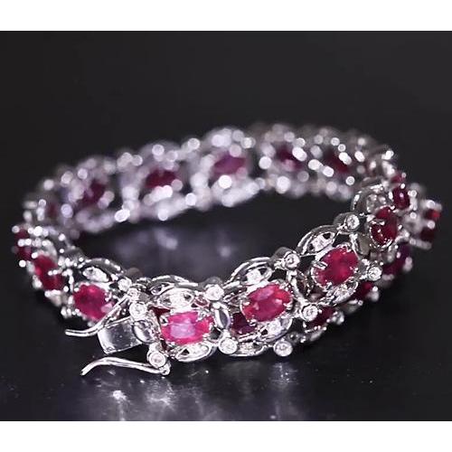 Ruby Diamond Tennis Bracelet 14.40 Carats Women Jewelry Gemstone Bracelet