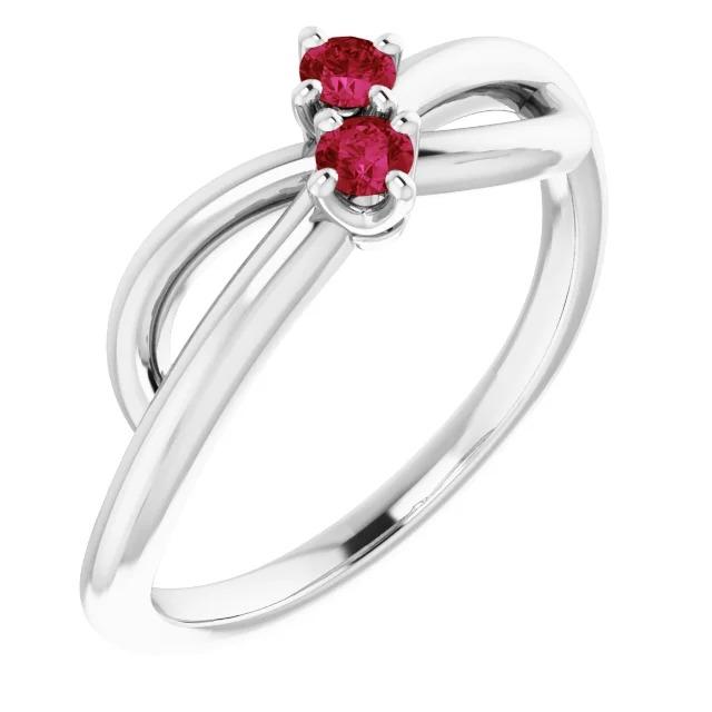 Ladies Ruby Stone Promise Ring Ribbon Shank Style White Gold  Gemstone Ring