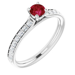 Round Ruby and Princess Natural Earth Mined Diamond Ring 2 Carats White Gold 14K