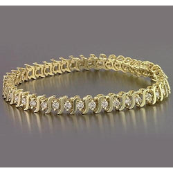 S Style Yellow Gold Real Natural Earth Mined Diamond Bracelet Prong Set 6.60 Carats New