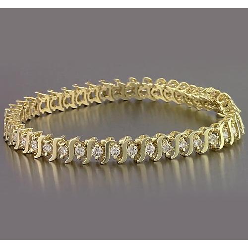 S Style Yellow Gold Diamond Bracelet Prong Set 6.60 Carats New Tennis Bracelet
