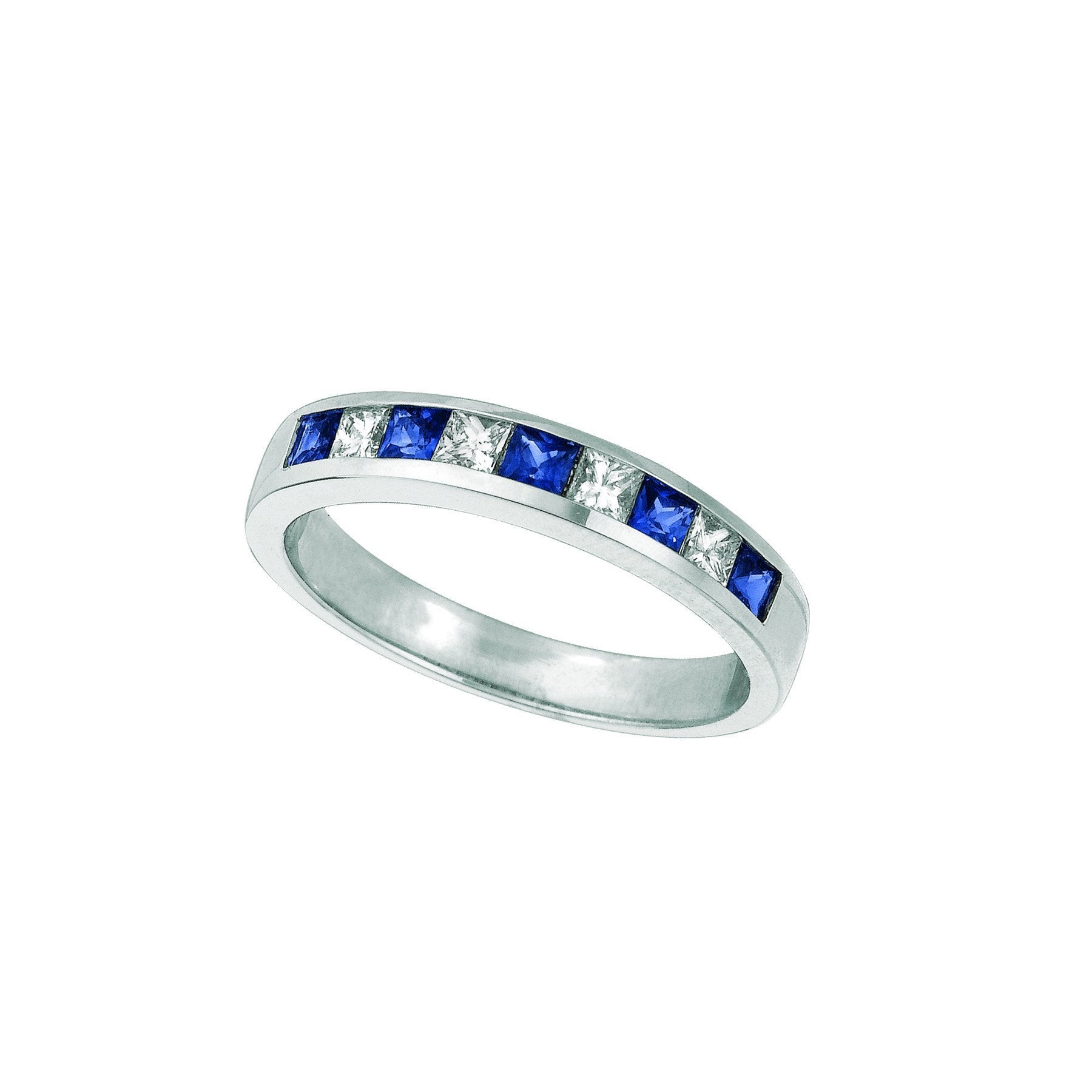 Sapphire And Diamond Princess Cut Eternity Band 0.23 Carats 14K White Gemstone Ring