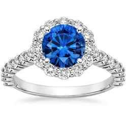 Sapphire And Natural Earth Mined Diamond Ring White Gold Fine Jewelry Round Cut 3.40 Ct