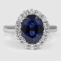 Sapphire And Natural Earth Mined Diamonds 8.50 Carats Wedding Ring White Gold 14K