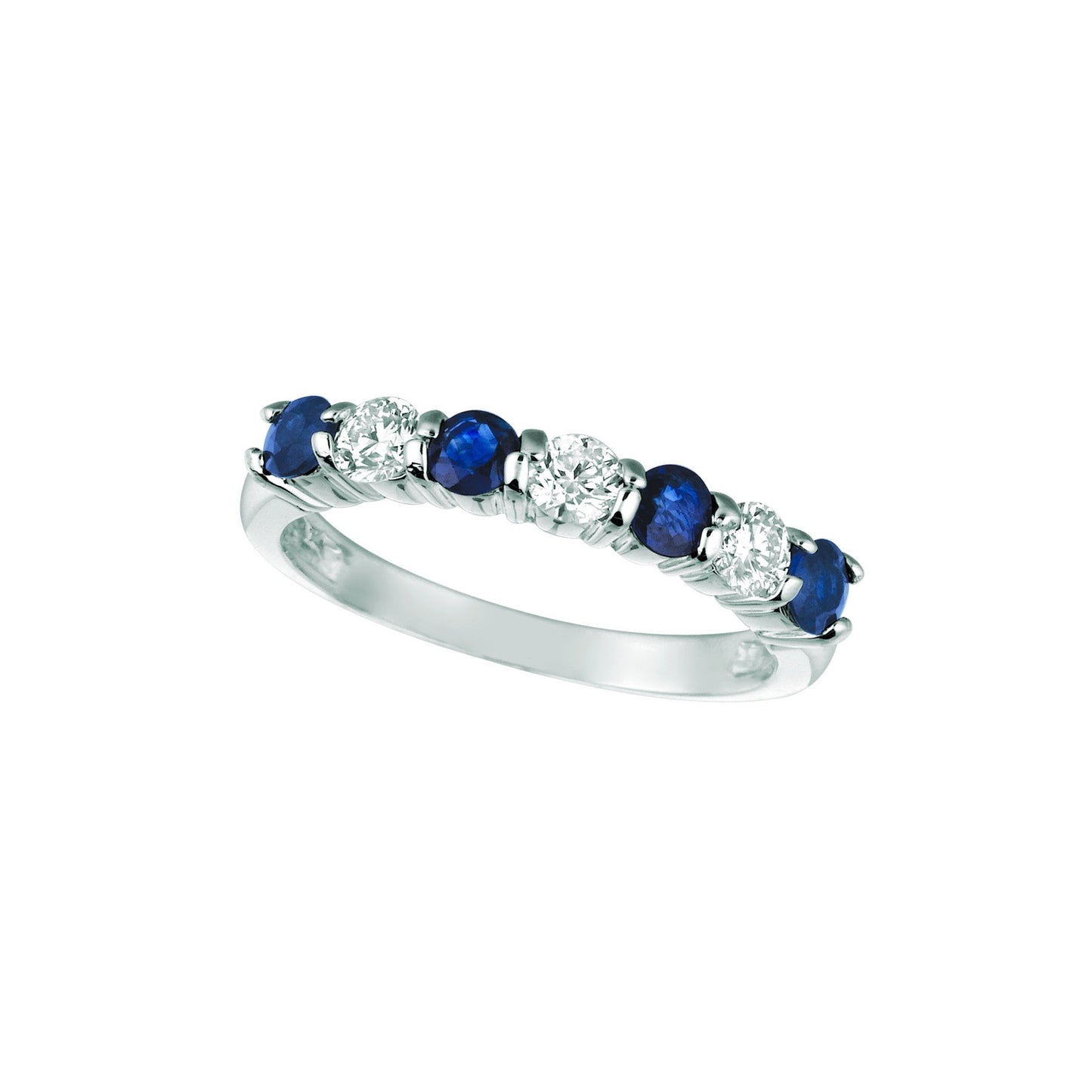 Sapphire & Diamond 7 Stones Eternity Band Ring 0.43 Carats 14K White Gemstone Ring