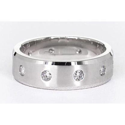 Satin Finish Anniversary Band Round Diamonds White Gold 14K Vs1 F Brushed Finish Band