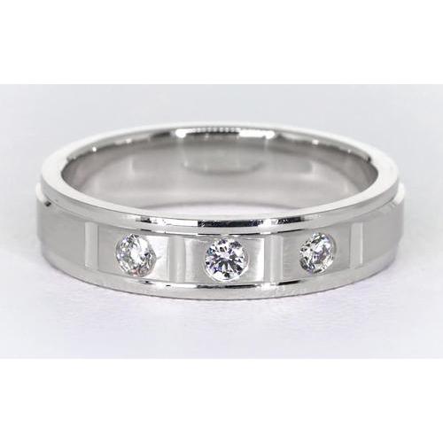 Satin Finish Anniversary Band White Gold 14K 3 Round Diamonds Jewelry 0.45 Carats Band