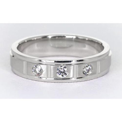 Satin Finish Anniversary Band White Gold 14K 3 Round Diamonds Jewelry 0.45 Carats Band