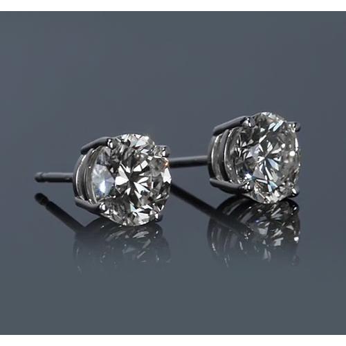 Simple Round Stud Earring Diamond White Gold 14K H SI2 2 Carats Stud Earrings