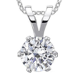 Six Prong Set Solitaire Diamond Necklace Pendant 1.50 Carat WG 14K