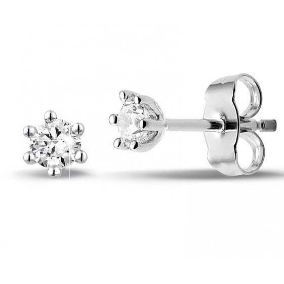 Six Prong Set  Round Cut Diamonds Studs Earrings White Gold 