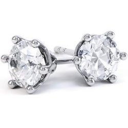 Six Prong Set Round Cut Lab Grown Diamond Stud Earring 2.5 Ct White Gold 14K