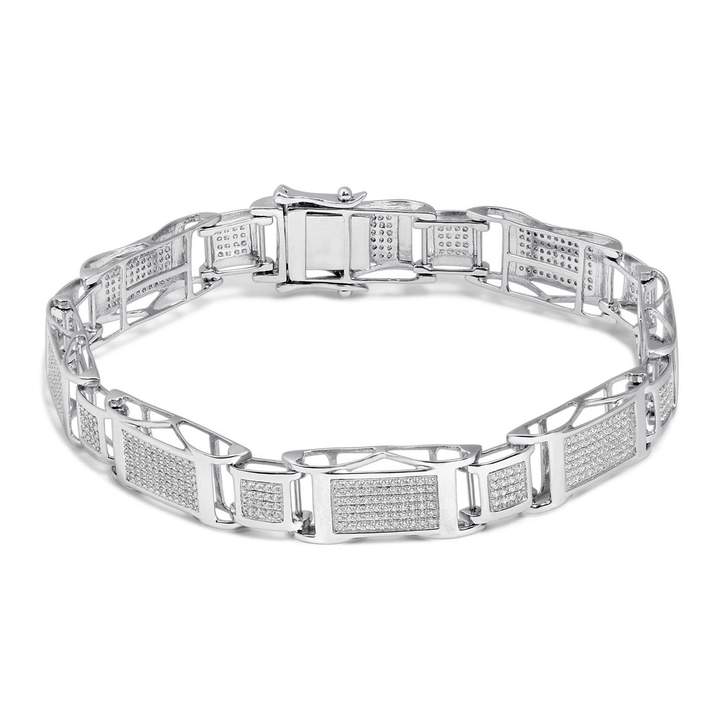 Small Brilliant Cut 8.90 Carats Diamonds Men'S Bracelet 14K White Gold Mens Bracelet