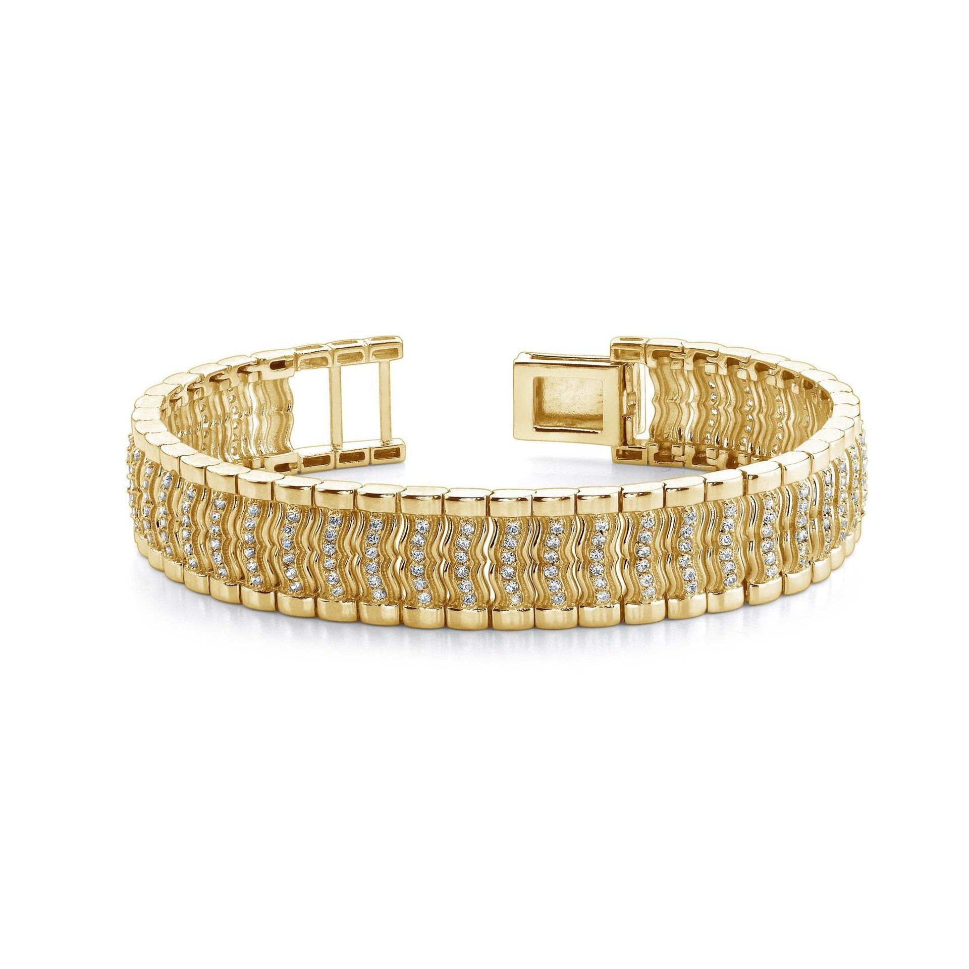 Small Round Cut 6 Carats Diamonds Mens Bracelet 14K Gold Yellow Mens Bracelet