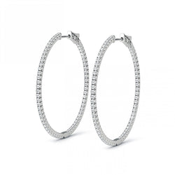 Small Round Cut 4 Carats Diamonds Hoop Earrings Gold White 14K