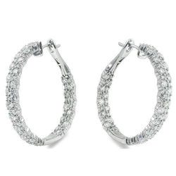 Small Round Cut 6.40 Carats Diamonds Lady Hoop Earrings White Gold