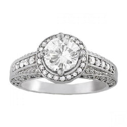 Natural  Halo Diamond Engagement Ring Vintage Style 1.50 Carats White Gold 14K