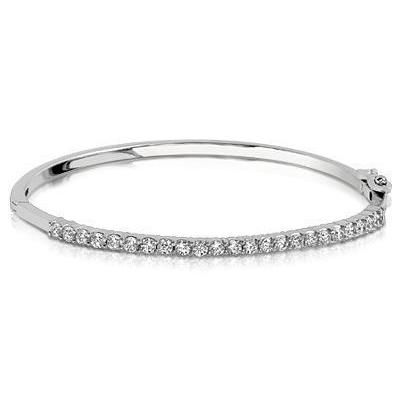 Solid White Gold 14K Fine Jewelry Round Brilliant Cut Diamond Bangle Bangle