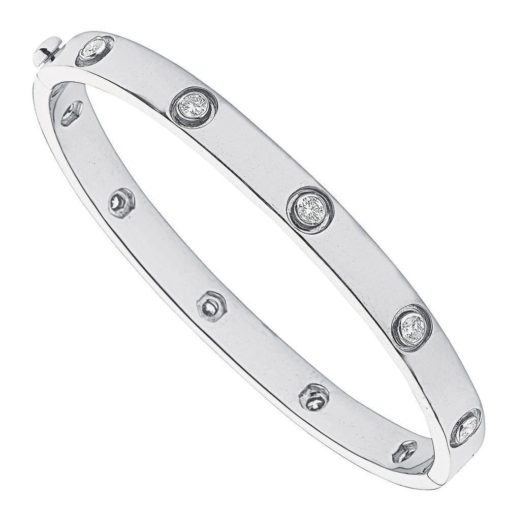 Solid White Gold 14K Round Shape 2.5 Carats Diamond Bangle Bangle