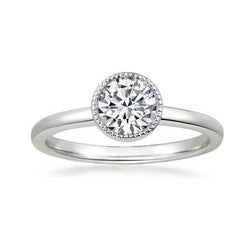 Solitaire 1 Carat Round Diamond Engagement Ring White Gold 14K