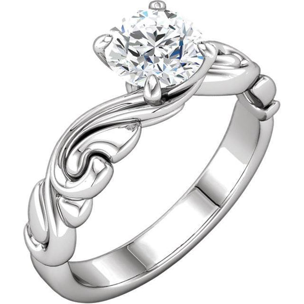 Solitaire 1.5 Carat Round Brilliant Diamond Anniversary Ring Gold White 14K Wide Designer Shank Solitaire Ring