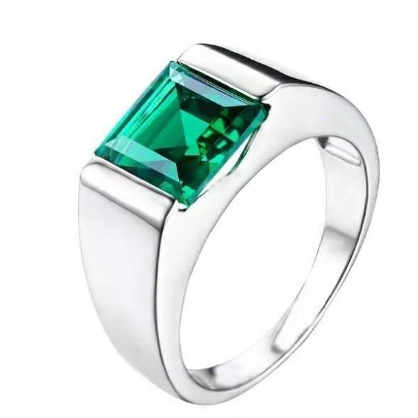 Solitaire  Gorgeous fancy Green Emerald   White Gold New Gemstone Ring
