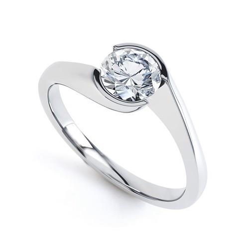 Bezel Set   Sparkling Vintage Style White Gold Diamond Solitaire Ring 