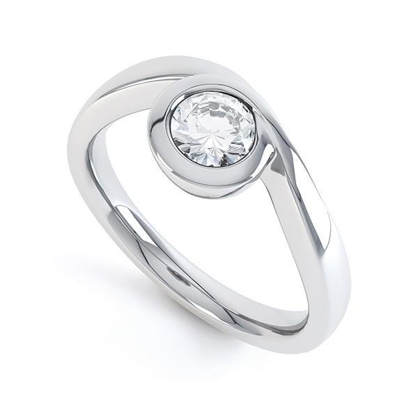  Bezel Set   Fancy Princess Cut  Sparkling Vintage Style White Gold Diamond Solitaire Ring 