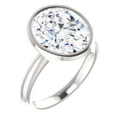 Solitaire Lab Grown Diamond Ring 4 Carats Oval Bezel Setting White Gold